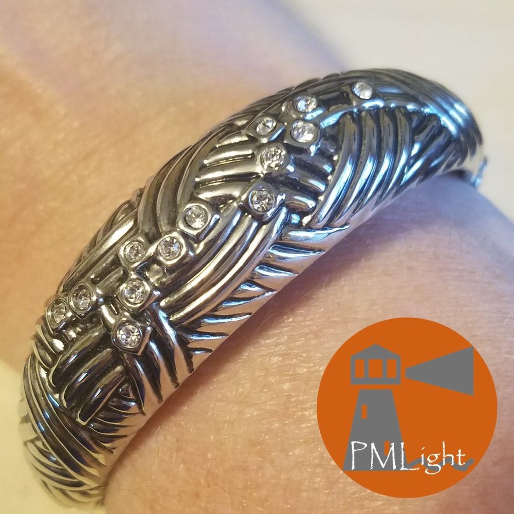 Silver and Black Bangle Bracelet Rhinestone